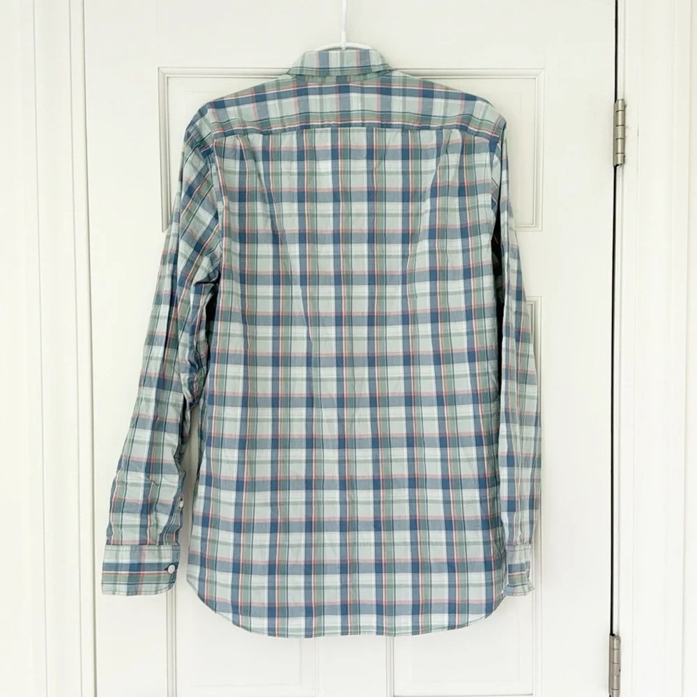 NWT J.CREW button down shirt size M blue green plaid cotton classic flex washed